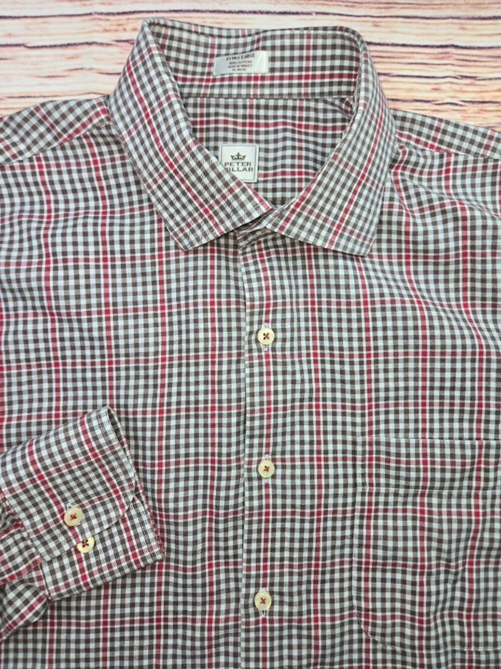 Peter Millar Mens Brown-Burgundy Plaid Long Sleeve Shirt XL